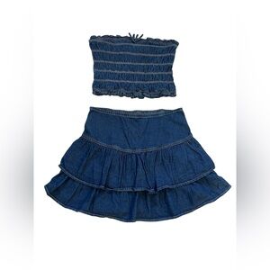 Lone Star Denim Top and Tiered Mini Skirt Set